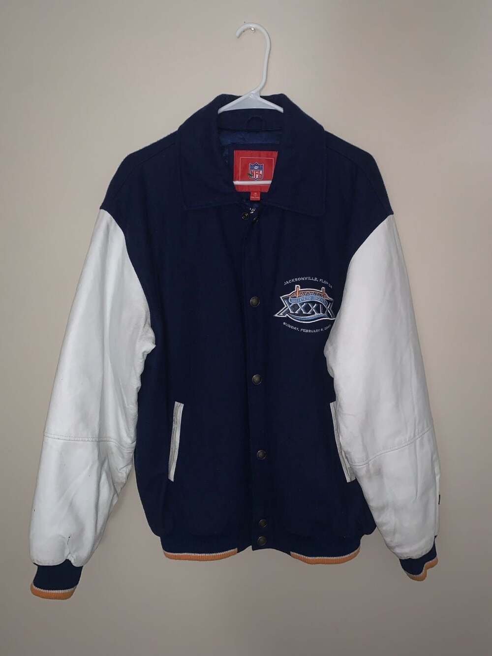 Vintage NFL Super Bowl XXXIX Jacksonville 2005 Wool and Leather Varsity Jacket